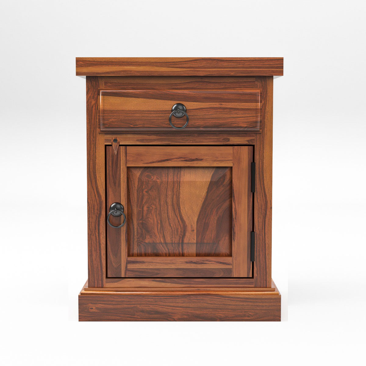 Solid Sheesham Wood Bedside Table with Drawer & Storage Cabinet (Compact Design)