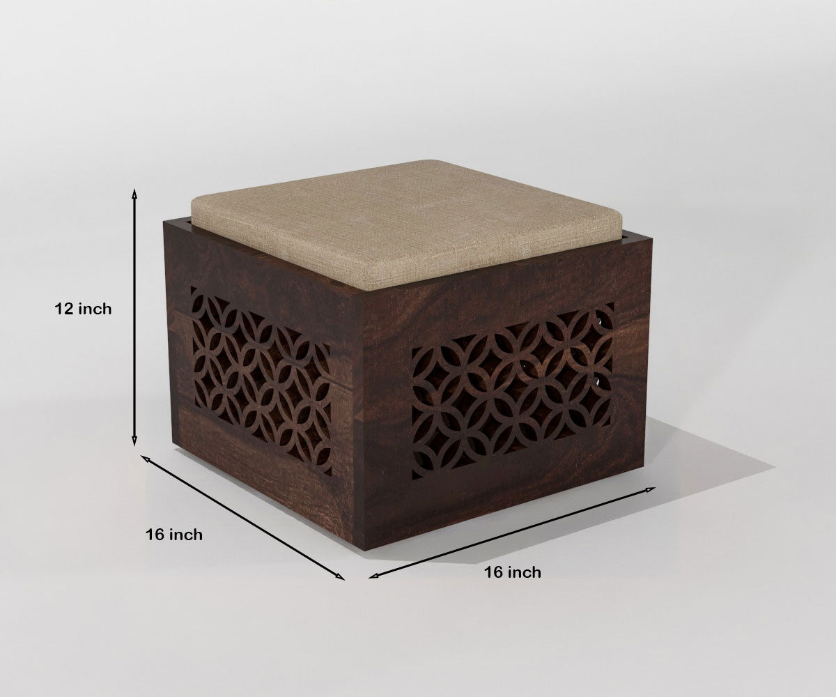Handcrafted Solid Wood Coffee Table with Carved Ottoman Stools