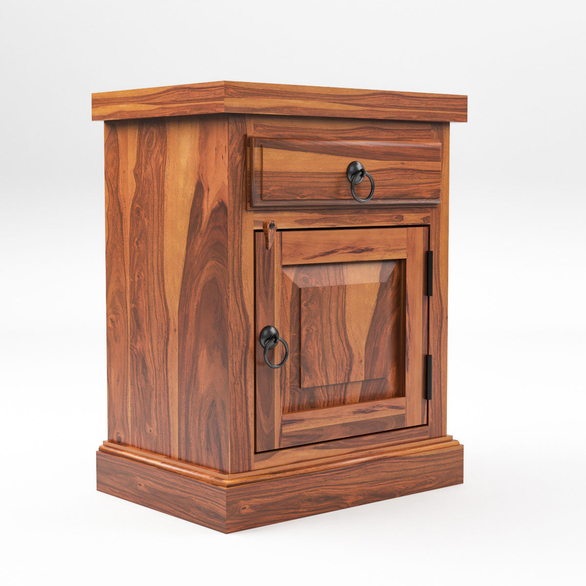 Solid Sheesham Wood Bedside Table with Drawer & Storage Cabinet (Compact Design)