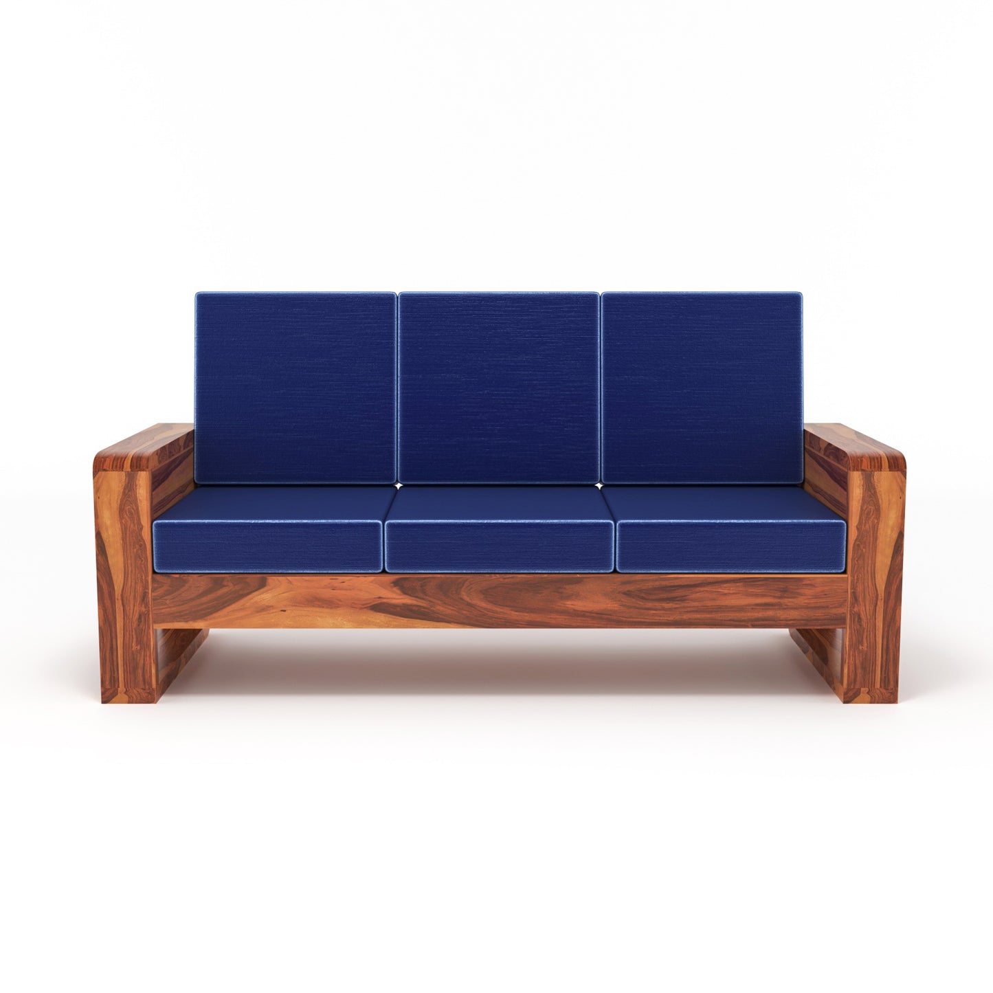 Solid Wood 6 Seater Sofa Set (3+2+1) | Natural & Walnut Finish Wooden Sofa with Cushions