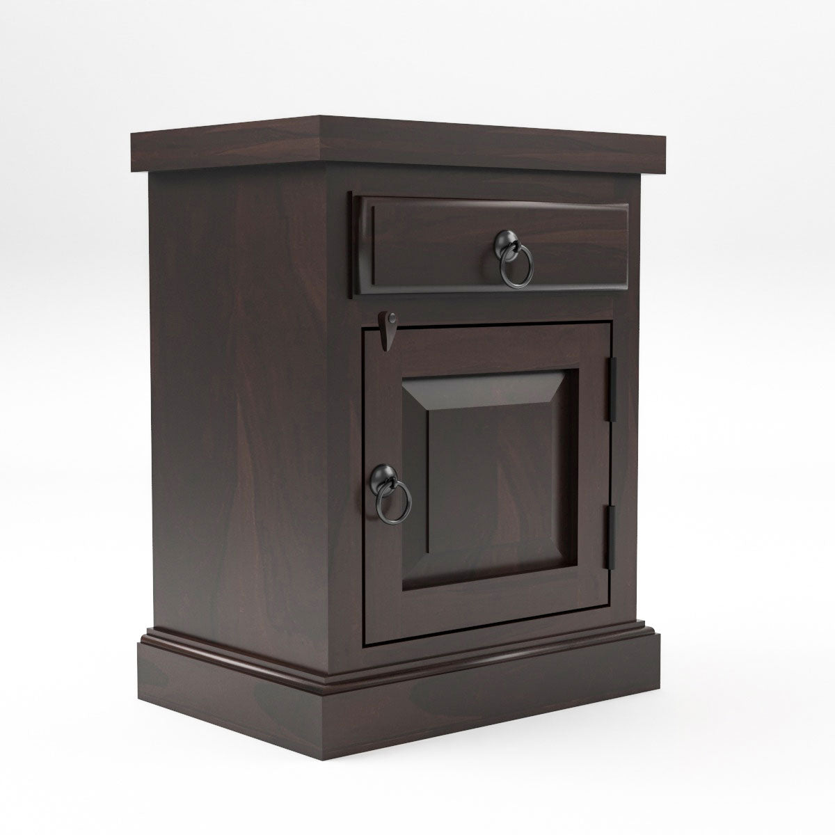 Solid Sheesham Wood Bedside Table with Drawer & Storage Cabinet (Compact Design)