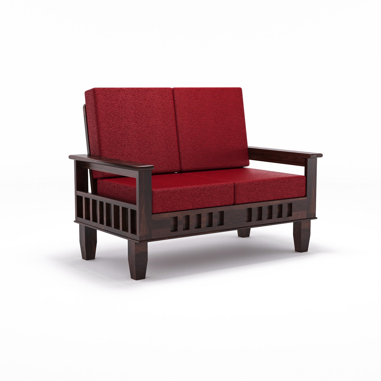 Solid Wood 7 Seater Sofa Set (3+2+2) with Cushioned Seating | Natural & Walnut Finish Wooden Sofa