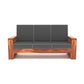 Solid Wood 3 Seater Sofa | Natural & Walnut Finish Wooden Sofa with Cushioned Seating
