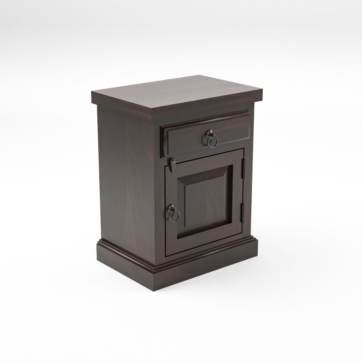 Solid Sheesham Wood Bedside Table with Drawer & Storage Cabinet (Compact Design)