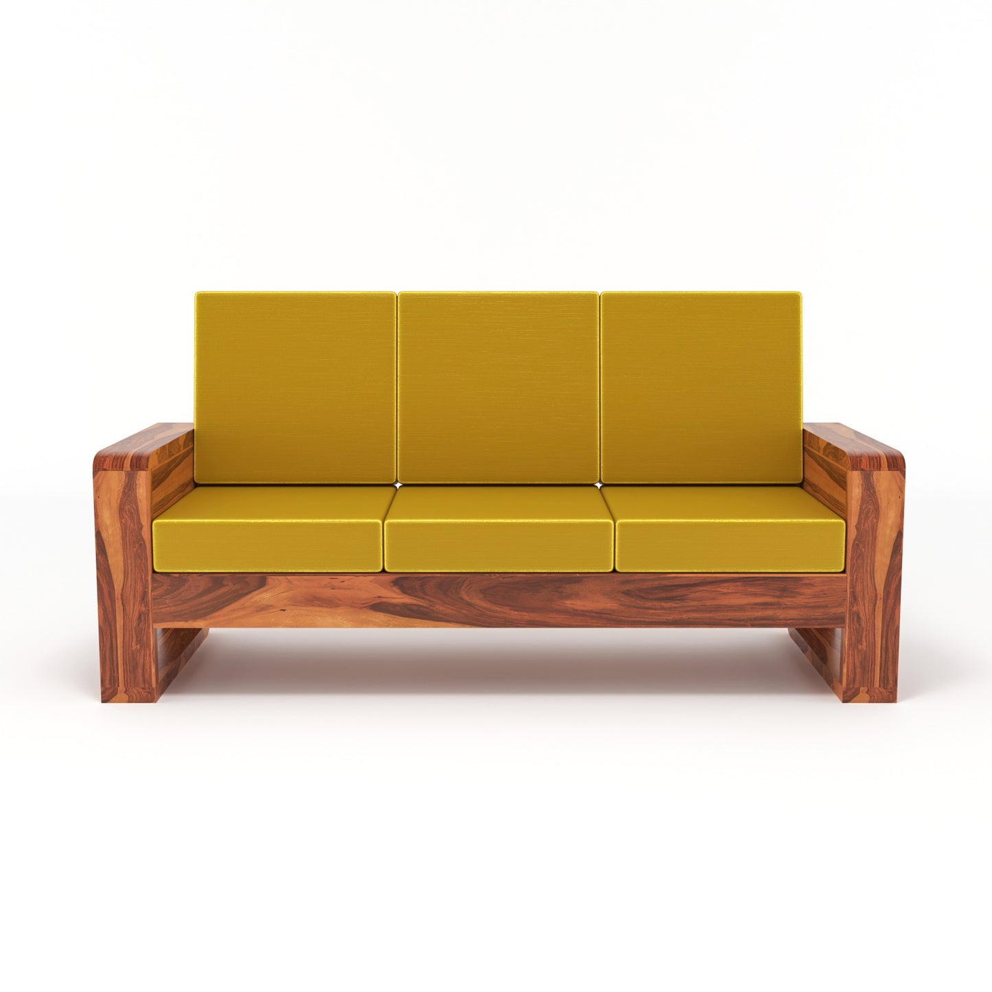 Solid Wood 6 Seater Sofa Set (3+2+1) | Natural & Walnut Finish Wooden Sofa with Cushions