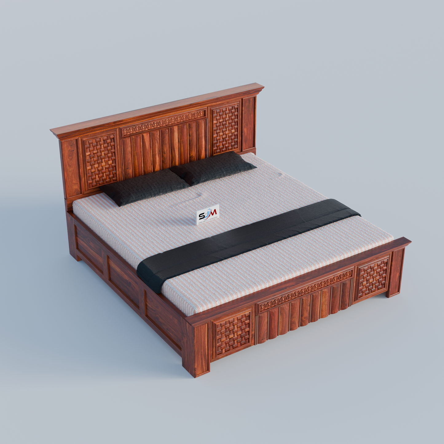 King Size Solid Sheesham Wood Bed with Storage