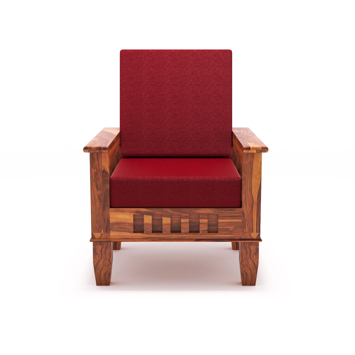 Solid Wood Single Seater Sofa with Natural & Walnut Finish and Cushioned Comfort