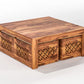 Handcrafted Solid Wood Coffee Table with Carved Ottoman Stools