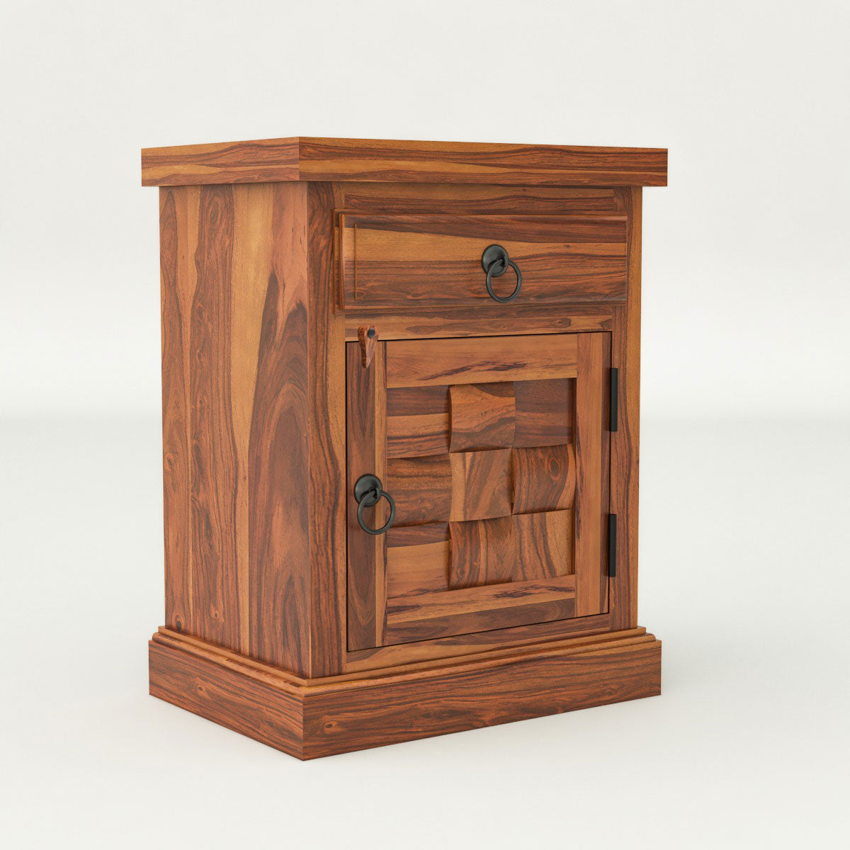 Solid Sheesham Wood Bedside Table with Drawer & Storage Cabinet