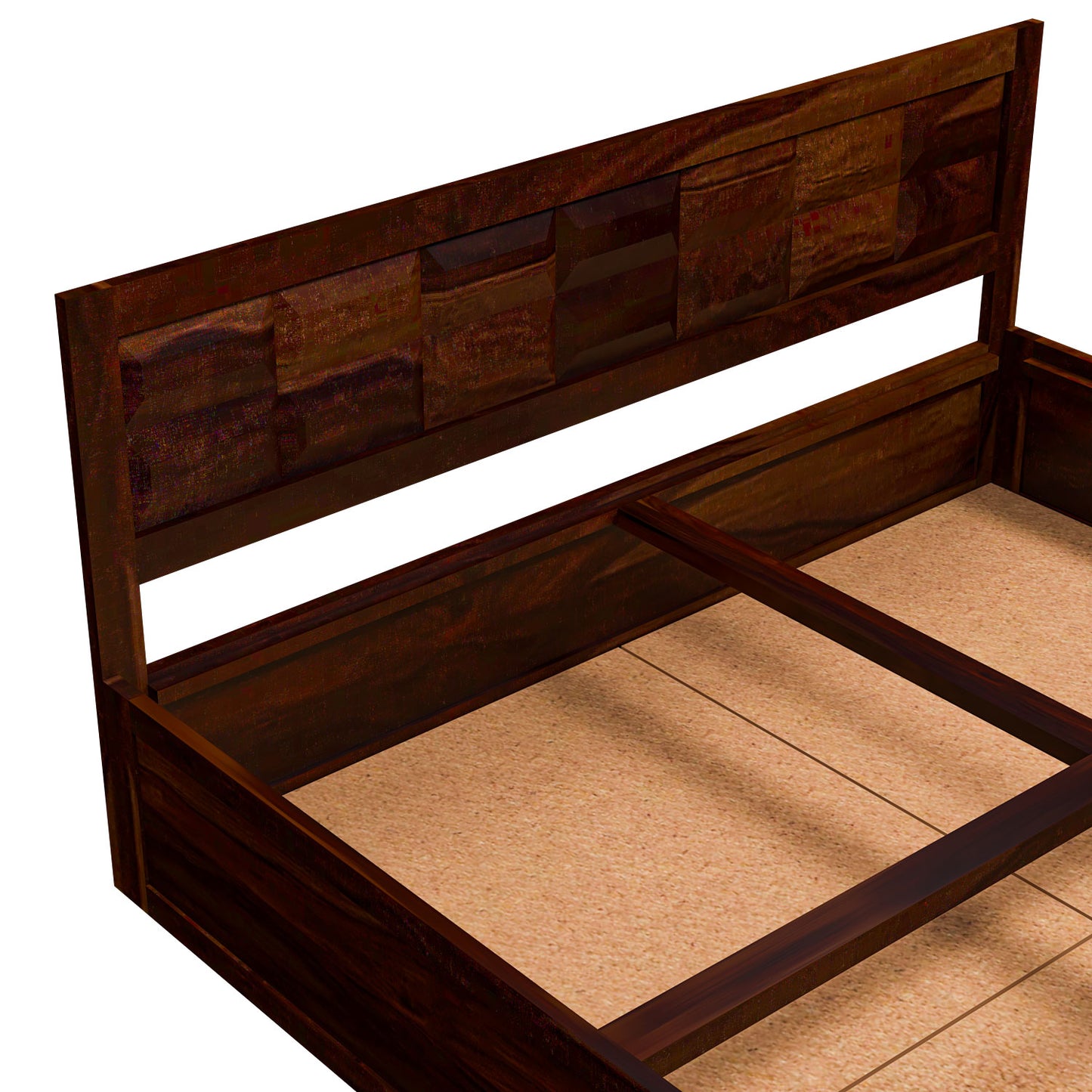 Solid Wood Queen Size Bed with Geometric Panel Headboard
