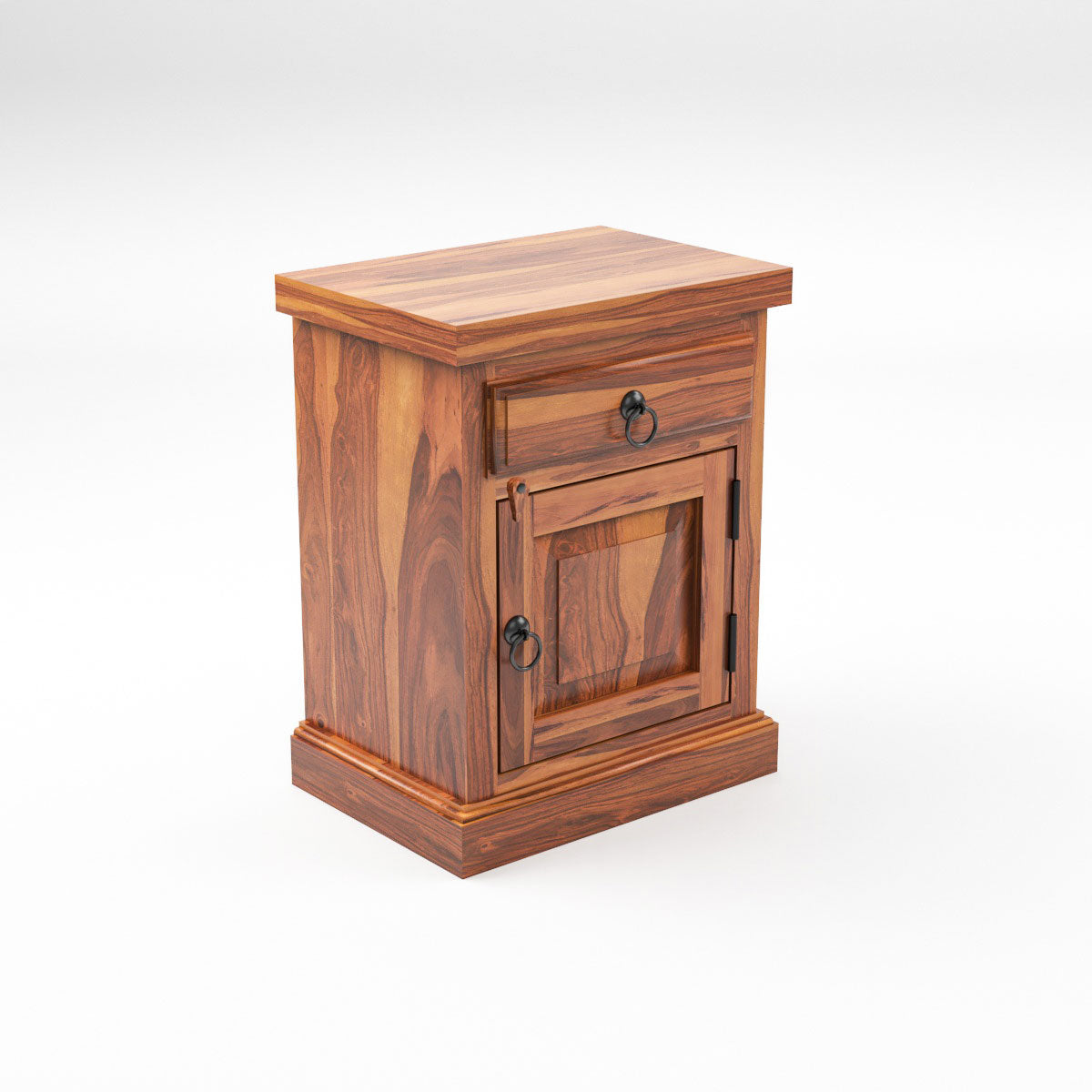 Solid Sheesham Wood Bedside Table with Drawer & Storage Cabinet (Compact Design)