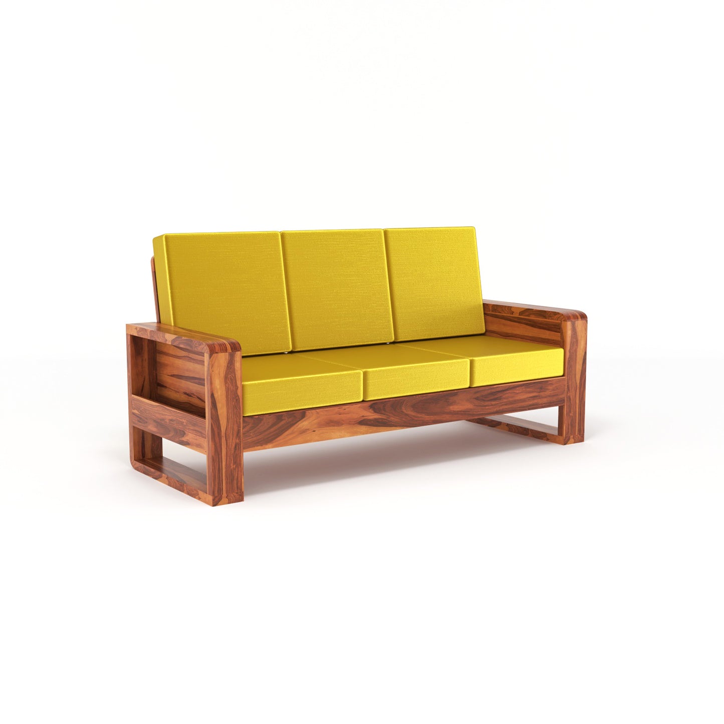 Solid Wood 5 Seater Sofa Set (3+1+1) | Natural & Walnut Finish Wooden Sofa with Cushions