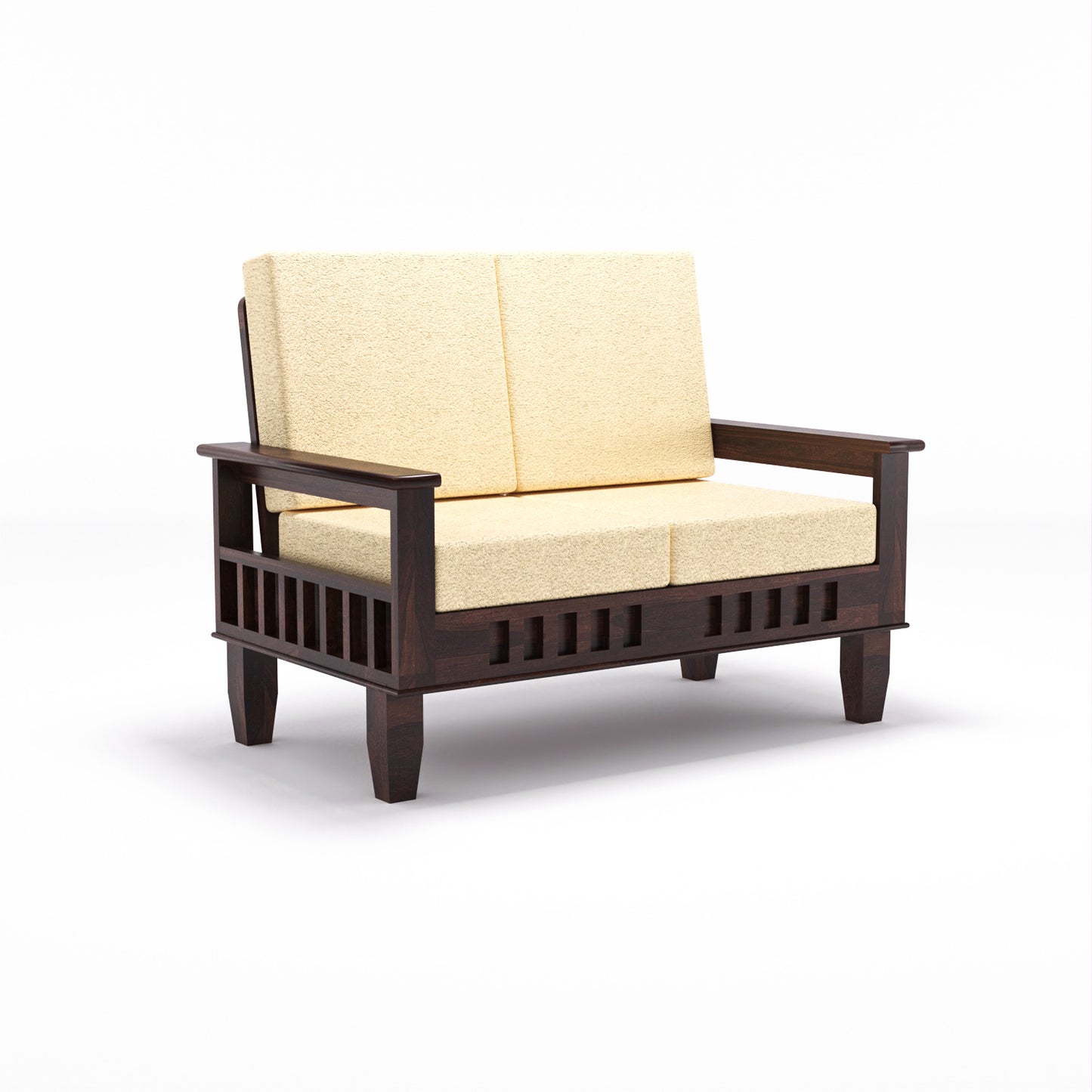 Solid Wood 7 Seater Sofa Set (3+2+2) with Cushioned Seating | Natural & Walnut Finish Wooden Sofa