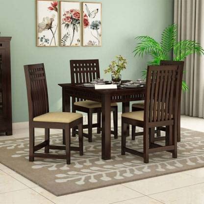 Jeenwood Solid Sheesham Wood 4 Seater Dining Table | Dining Table 4 Seater for Dining Room | Wooden Dining Table | Solid Wood Dining Table 4 Seater with 4 Chair - Rich Walnut Finish