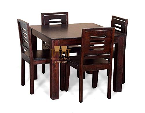 Jeenwood Sheesham Wooden Dining Table 4 Seater with 4 Chairs | Four Seater Wooden Dining Table Set | Dining Table Set of 4 for Dining Room Furniture Restaurant & Hotel - Brown