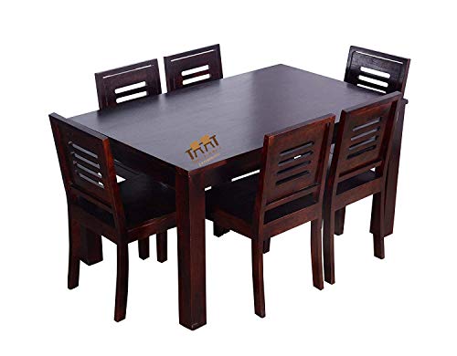 Jeenwood Wooden Solid Sheesham Wood 6 Seater Dining Table with Chairs for Living Room Home | Wooden Dining Set Furniture | Dining Table with Six Chairs - Brown