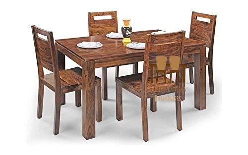 Jeenwood Solid Sheesham Wood Standard Dining Table Set with 4 Chairs for Living Room, Solid Wood Dining Table, Wooden Four Seater Dining Table - Mahogany Finish - Mahogany Finish