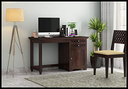 Jeenwood CNC Cutting Sheesham Wood Study Desk Table for Living Study Room Sheesham Wooden Teak Study Desk Table for Students with Chair Computer Desk Home and Office Furniture - Walnut Finish - Natural