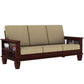 Jeenwood Wooden 3 Seater Sofa Set for Living Room | Three Seater Sofa with Side Magzine & Newspaper Holder for Office & Lounge | Wood Sheesham, Walnut Brown Finish - Mahogany Brown