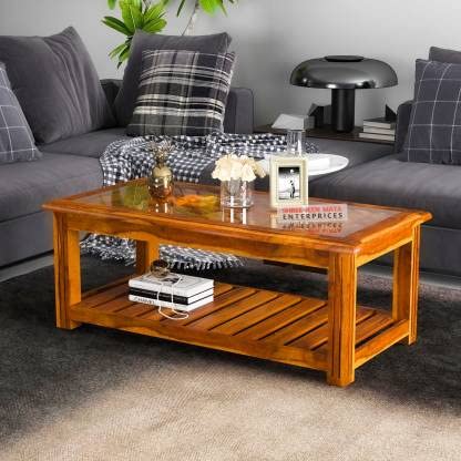 Jeenwood Solid Sheesham Wood Coffee Table for Living Room | Rectangular Center Table for Guest Room - Honey Finish