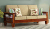 Jeenwood Solid Wooden Sofa Set 3 Seater Furniture, Teak Wood Furniture Sofa Set 3 Seater for Home Living Room with Cushions, (Honey Finish) - Yellow - Honey