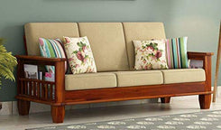 Jeenwood Solid Wooden Sofa Set 3 Seater Furniture, Teak Wood Furniture Sofa Set 3 Seater for Home Living Room with Cushions, (Honey Finish) - Yellow - Honey