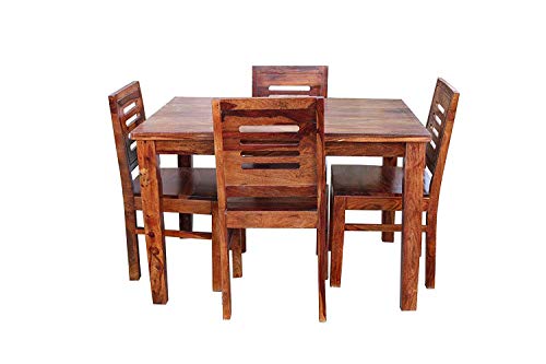 Jeenwood Sheesham Wood 4 Seater dinnig Table for Home Hall dinnig Room Guest Room livingroom Wooden Furniture, One Table with 4 Chair, Rectangle - Brown Finish - Brown Finish