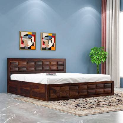 Jeenwood Solid Sheesham Wood King Size Bed for Bedroom | Guest Room | Living Room | Hotel | Solid Wood King Box Bed | Wooden Storage Bed | Without Mattress - Walnut Finish