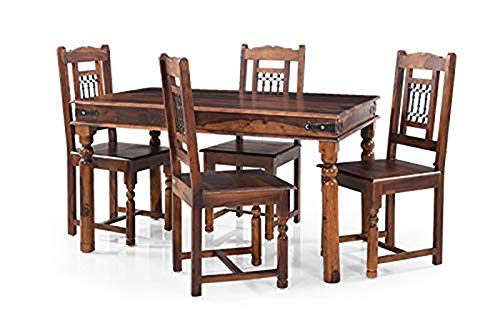 Jeenwood Solid Sheesham Wood Dining Table 4 Seater Set with 4 Chair, Four Seater Wooden Dining Table Set, Solid Wood Dining Table Set, Dining Room Sets - Brown Finish - Brown Finish