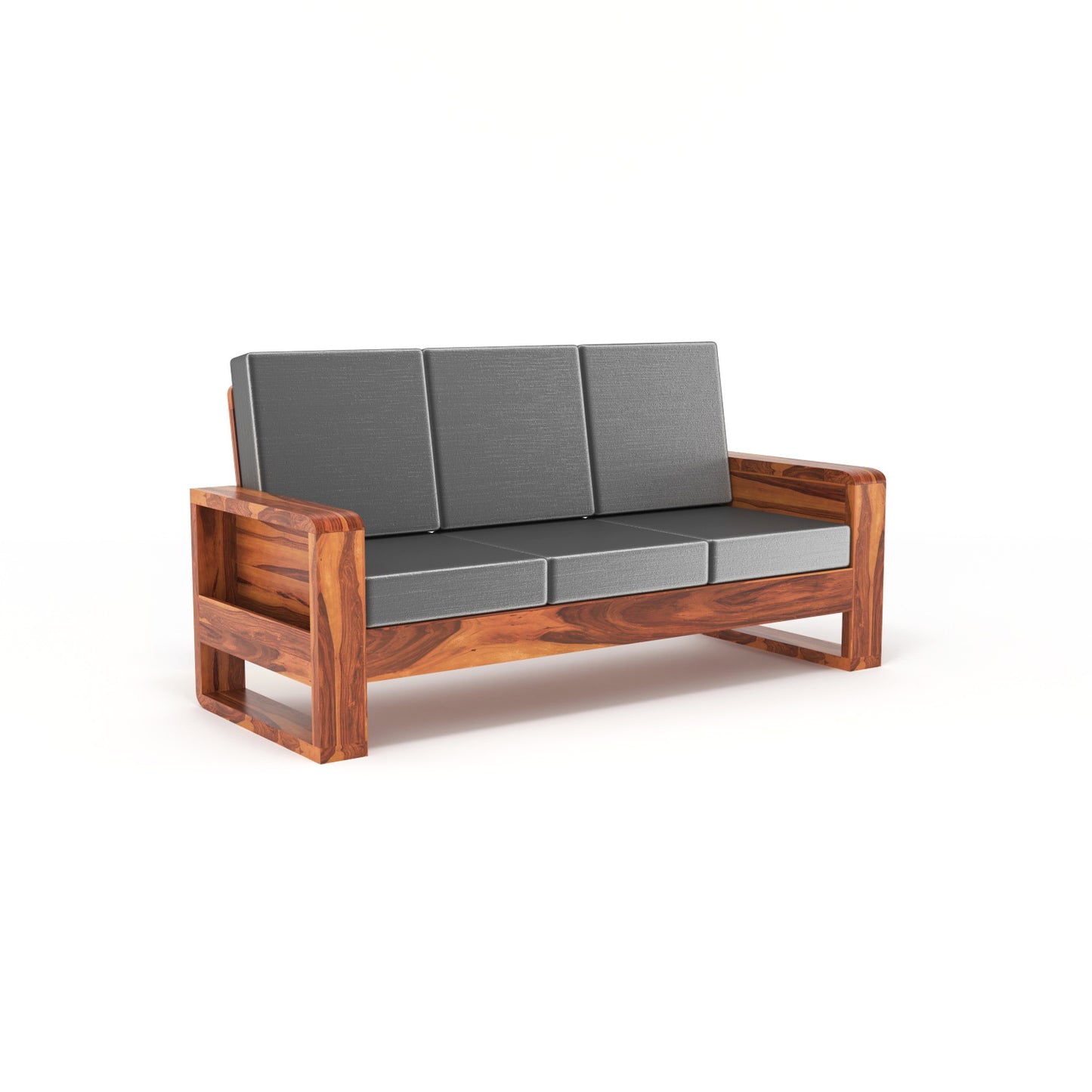 Solid Wood 5 Seater Sofa Set (3+1+1) | Natural & Walnut Finish Wooden Sofa with Cushions