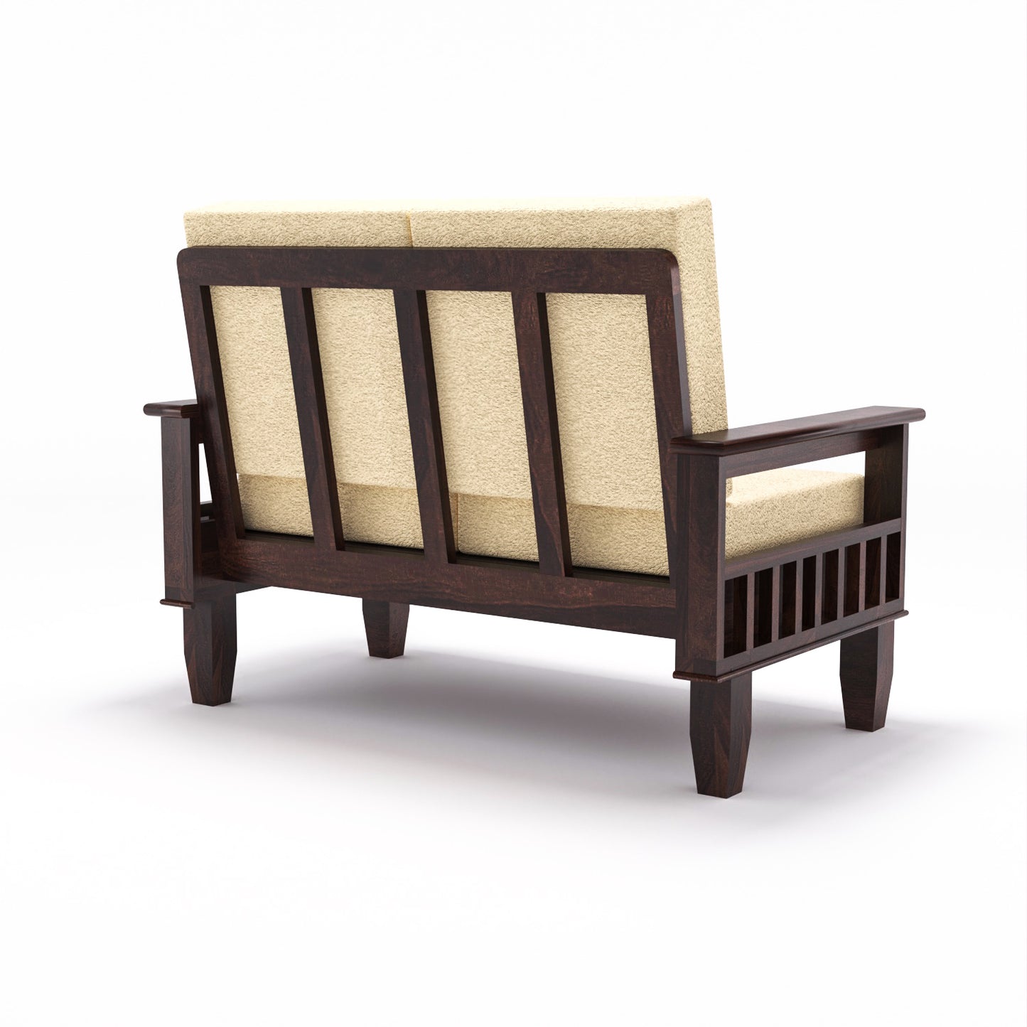 Premium Solid Wood 2 Seater Sofa with Cushions | Natural & Walnut Finish