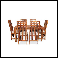 Jeenwood Sheesham Teak Wood Wooden Dining Table 6 Seater Wood Dining Set | 6 Seater Dining Table Set | Home Living Room | Dining Room Furniture | Wooden Dining 6 Chairs |Brown Honey Teak - Honey Teak Finish
