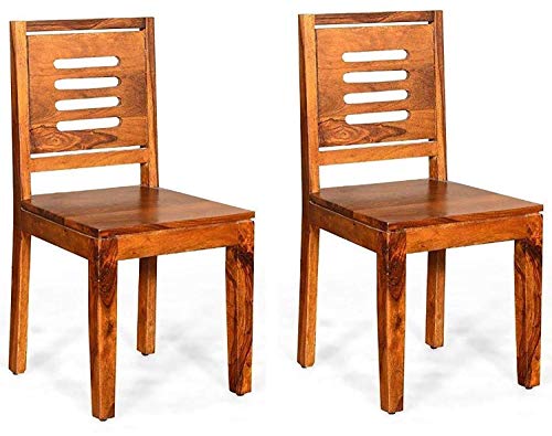 Jeenwood Solid Sheesham Wood Wooden Dining Chair Set of 2, Study Chair for Wooden Dining Chair Set of 2 Office Chair, Dining Room Set Living Room, Teak Finish - Teak Finish 1