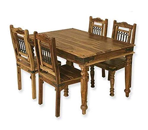 Jeenwood Solid Wooden Sheesham Wood Dining Table 4 Seater with Chair | 4 Seater Dining Table Sets Wooden | Home Dining Room Sets Furniture | Dining Table Sets | Teak Finish | Rectangle - Teak Finish