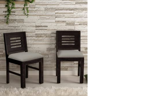 Jeenwood Solid Sheesham Teak Wood Wooden Dining Chair Set of 2 | Study Chair with Cushion for Wooden Dining Chair Set of 2 Office Chair | Dinin Room Set Living Room - Walnut Finish