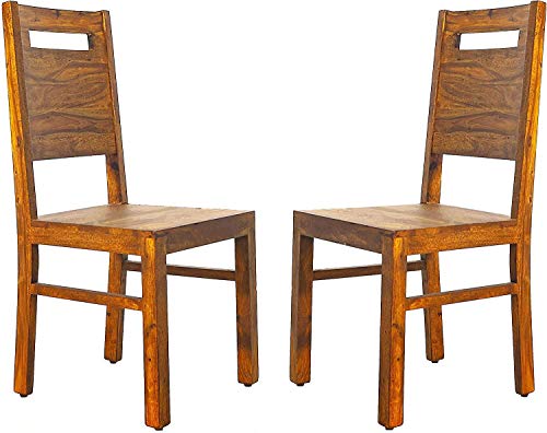 Jeenwood Solid Sheesham Teak Wood Wooden Dining Chair Set of 2, Study Chair Set of 2 Office Chair, Dining Room Set Living Room Garden and Outdoor Office Chairs Set of 2, Teak Finish - Teak Finish 2