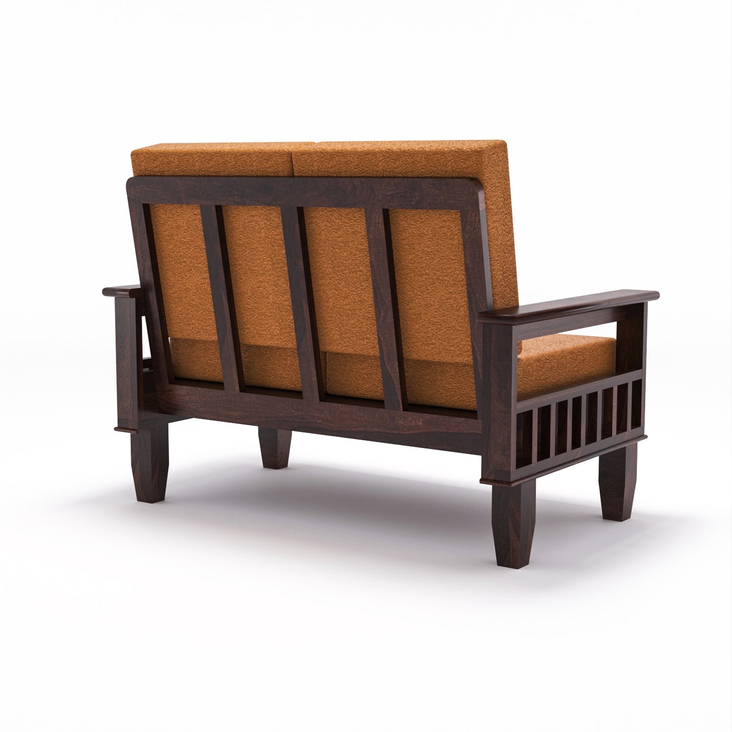 Solid Wood 7 Seater Sofa Set (3+2+2) with Cushioned Seating | Natural & Walnut Finish Wooden Sofa
