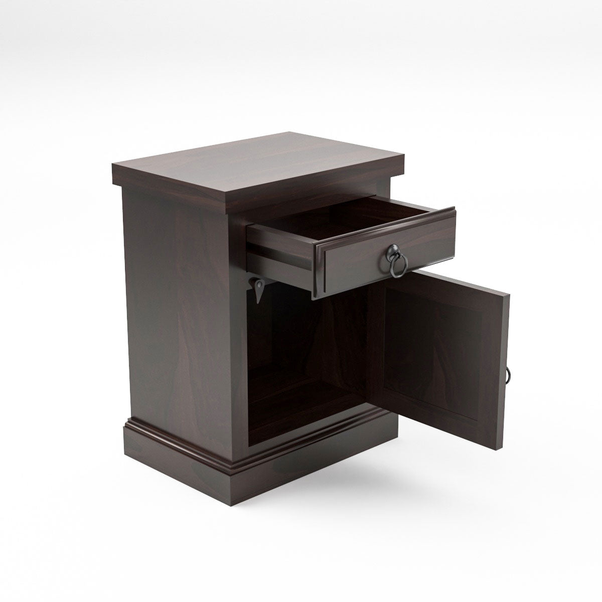 Solid Sheesham Wood Bedside Table with Drawer & Storage Cabinet (Compact Design)