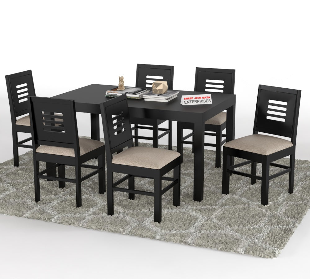 Solid Wood 6 Seater Dining Table Set with Cushioned Chairs