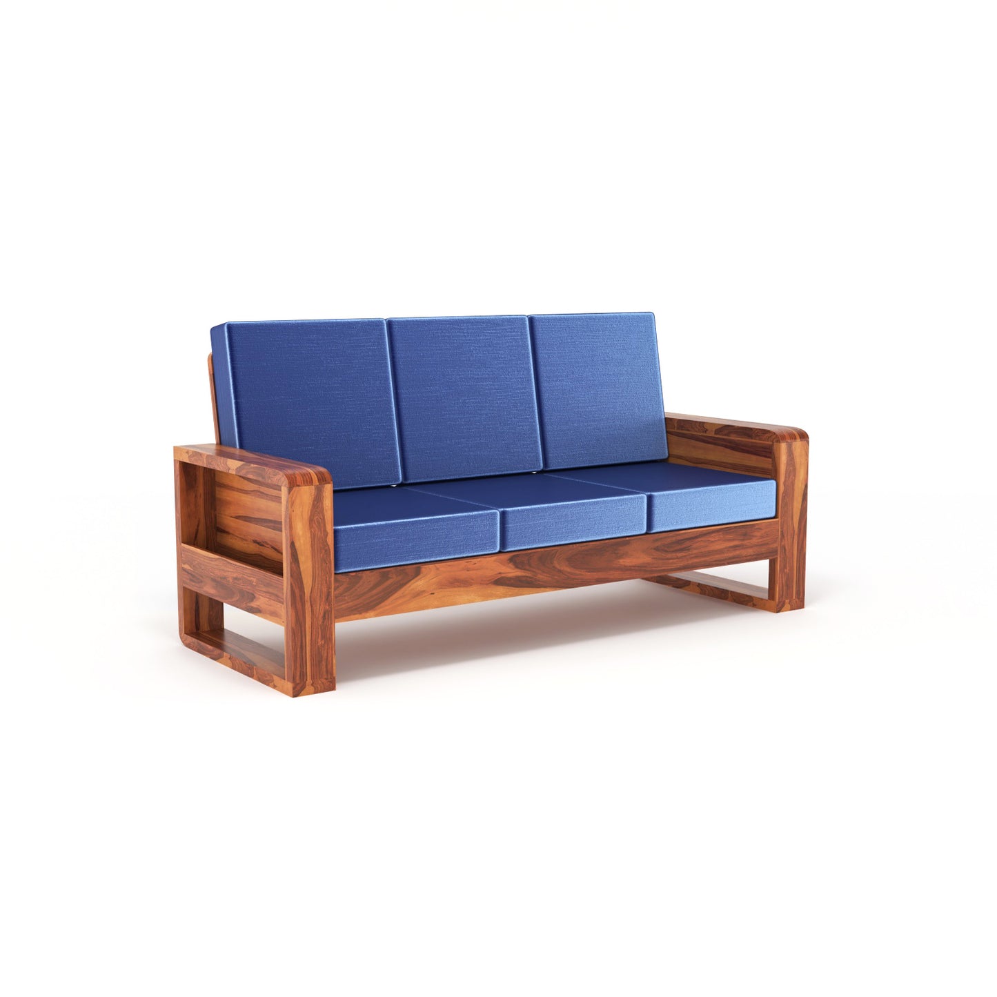 Solid Wood 5 Seater Sofa Set (3+1+1) | Natural & Walnut Finish Wooden Sofa with Cushions