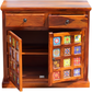 Handcrafted Solid Wood Cabinet with Artistic Hand-Painted Tile Doors