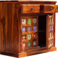 Handcrafted Solid Wood Cabinet with Artistic Hand-Painted Tile Doors