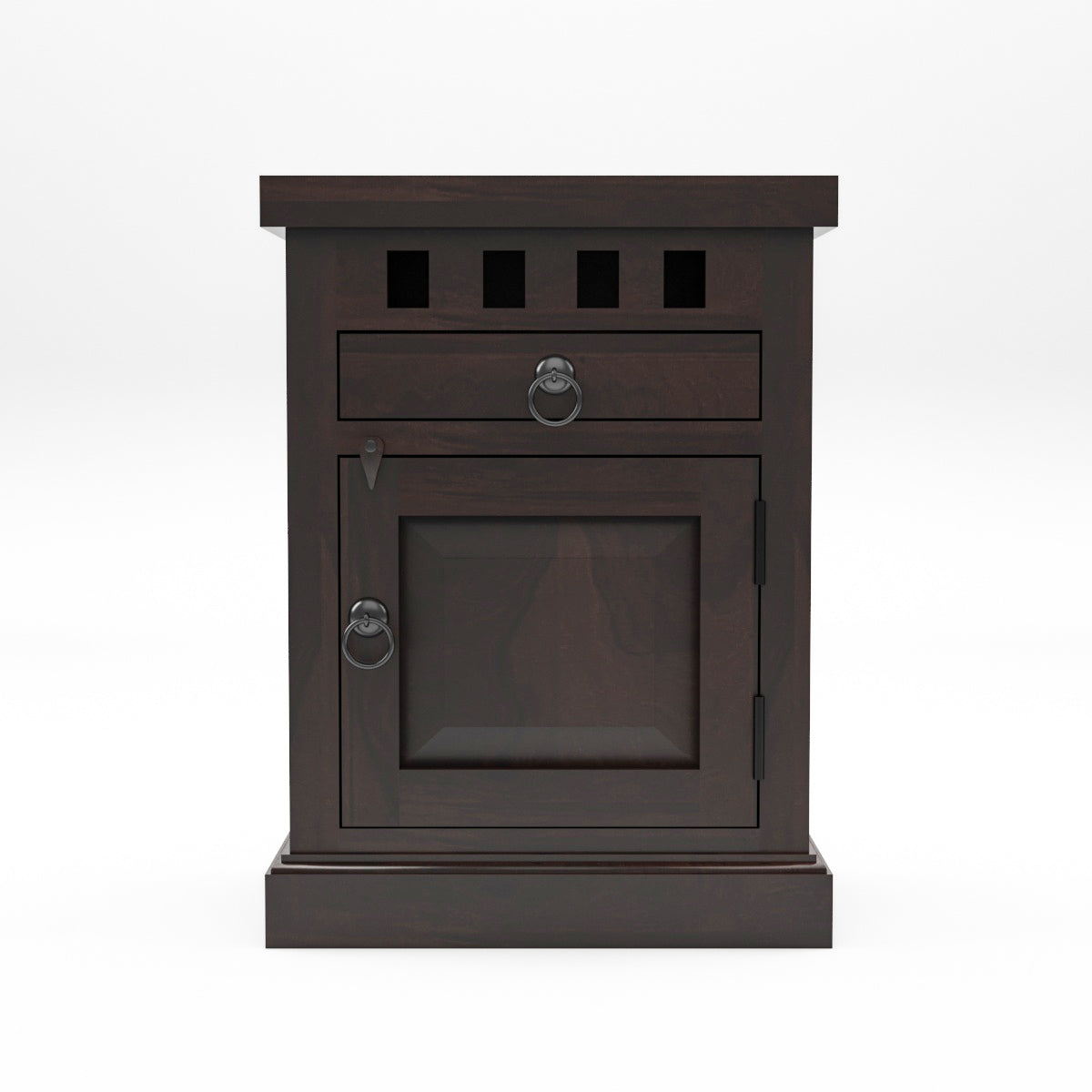 Solid Sheesham Wood Bedside Table with Drawer & Storage Cabinet