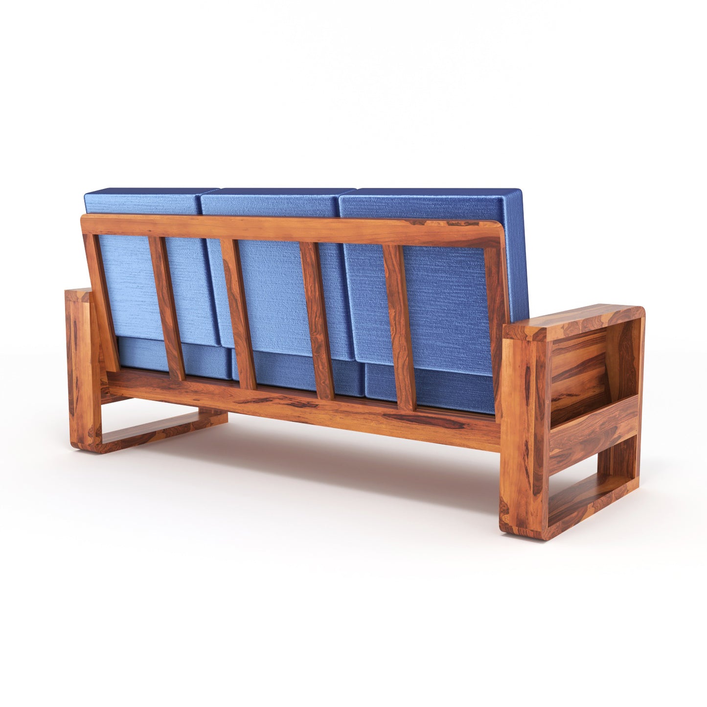 Solid Wood 5 Seater Sofa Set (3+1+1) | Natural & Walnut Finish Wooden Sofa with Cushions