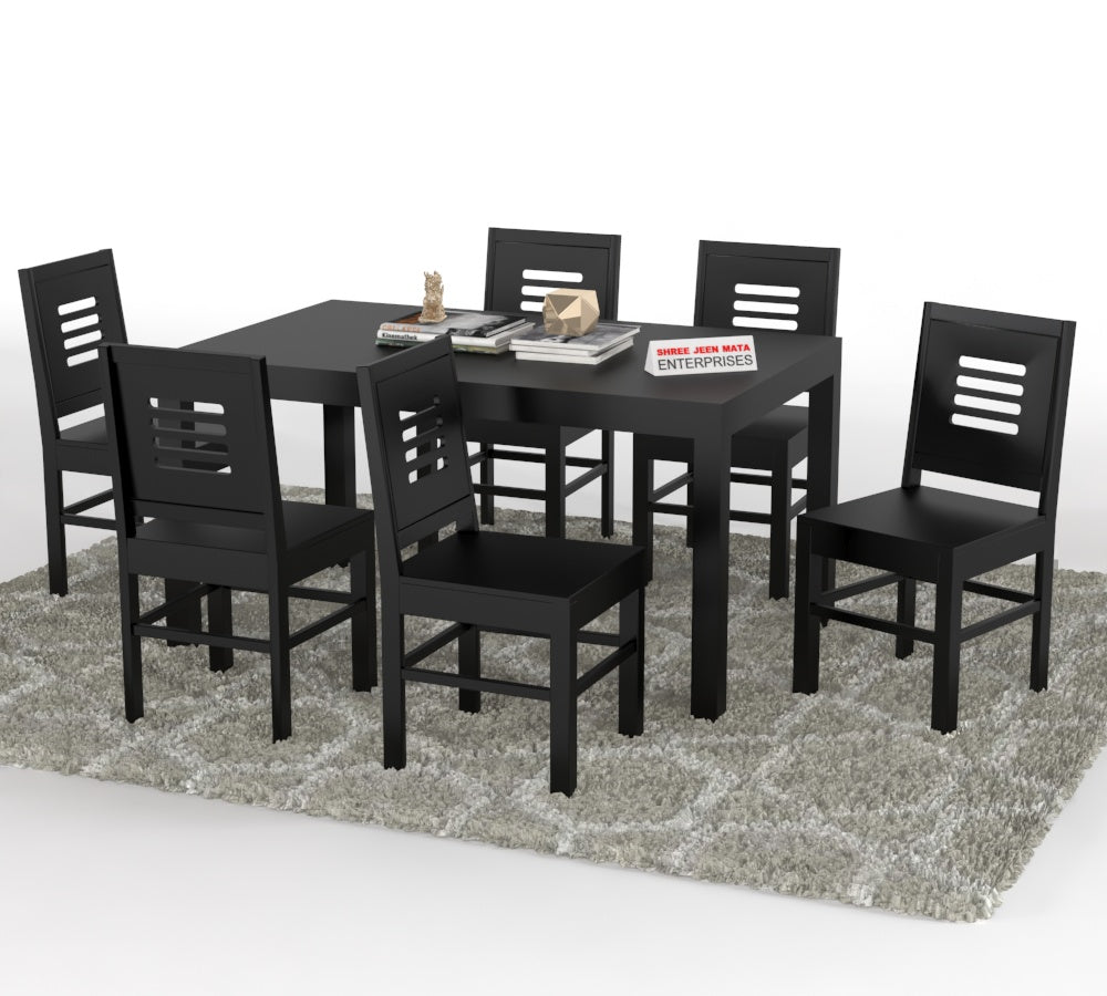 Solid Wood 6 Seater Dining Table Set with Cushioned Chairs