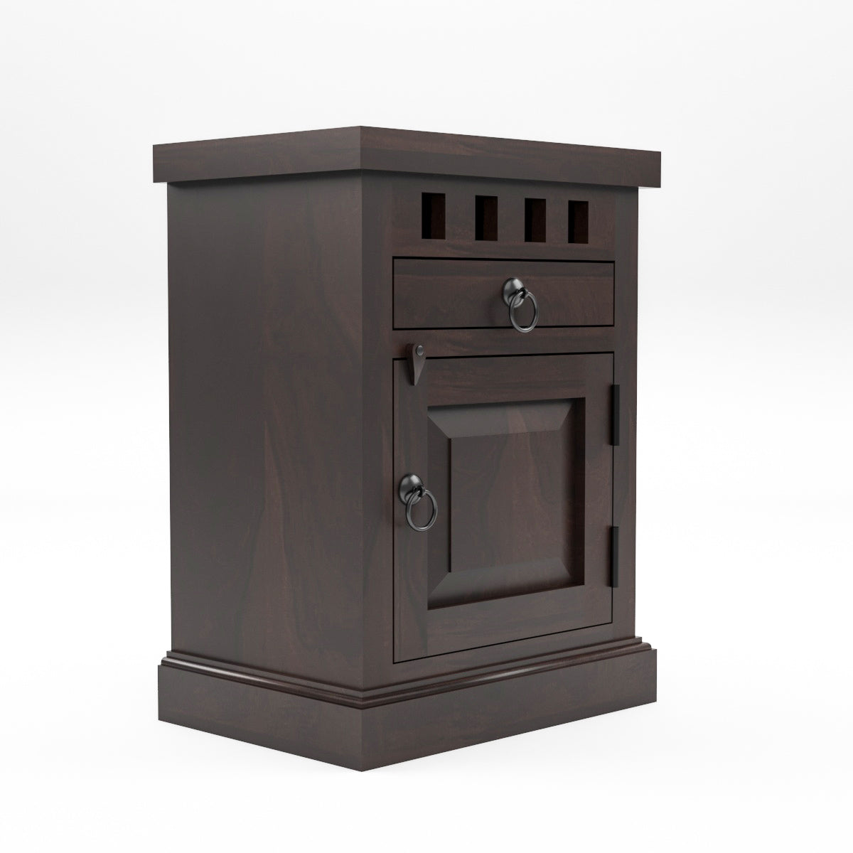 Solid Sheesham Wood Bedside Table with Drawer & Storage Cabinet