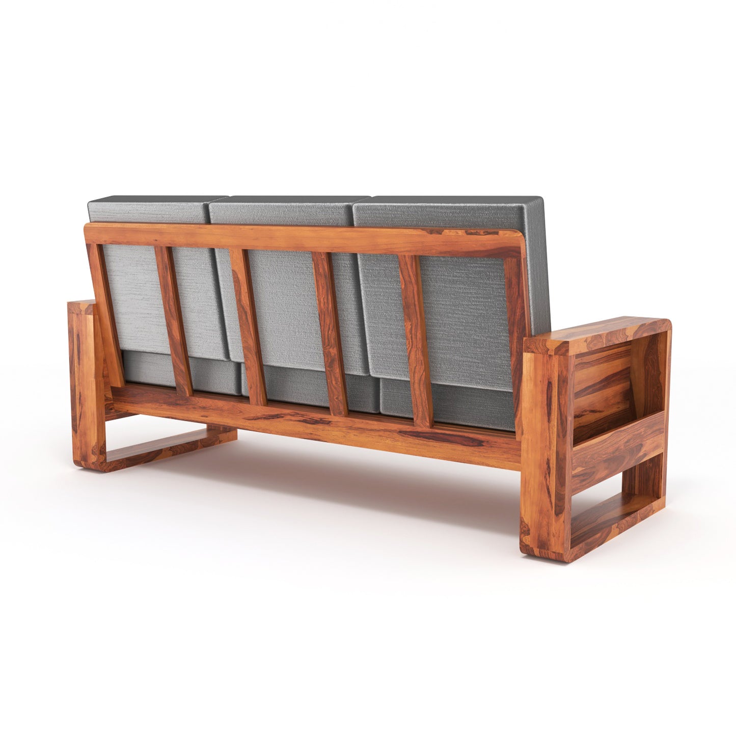 Solid Wood 6 Seater Sofa Set (3+2+1) | Natural & Walnut Finish Wooden Sofa with Cushions