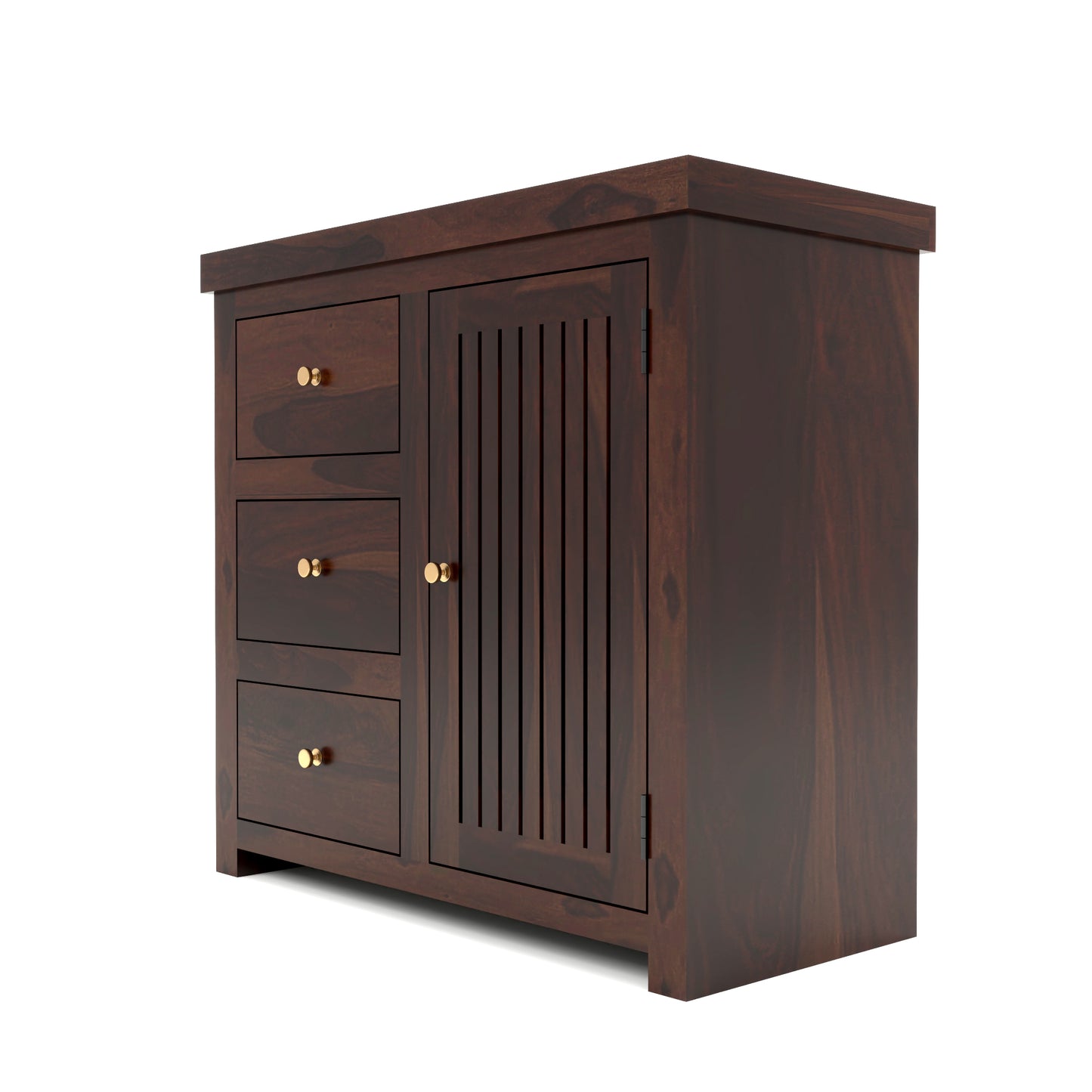 Solid Teak Wood Storage Cabinet with Drawers & Door