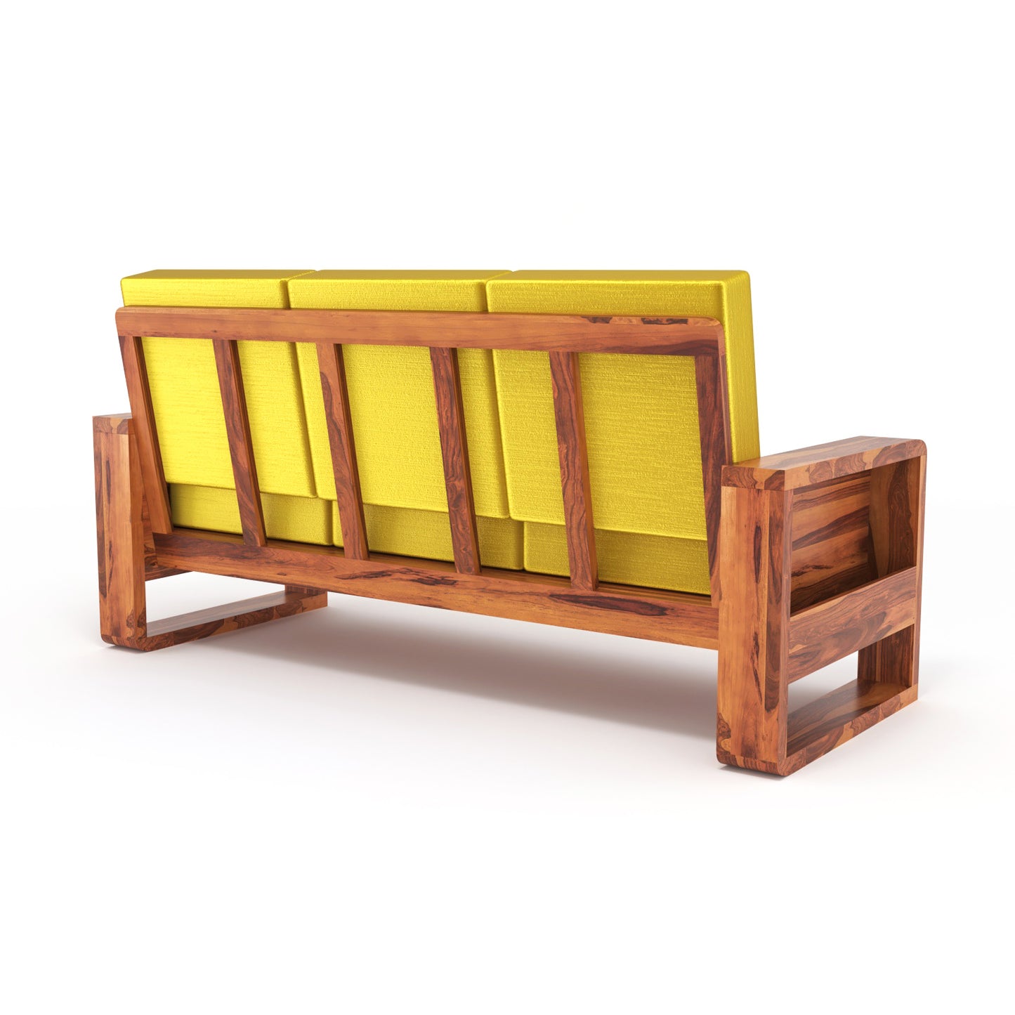 Solid Wood 6 Seater Sofa Set (3+2+1) | Natural & Walnut Finish Wooden Sofa with Cushions