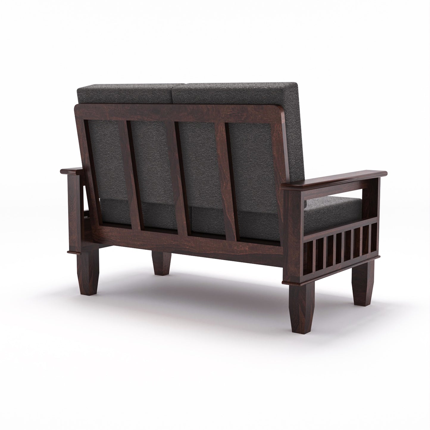 Solid Wood 4 Seater Sofa Set (Set of 2) | Natural & Walnut Finish Wooden Sofa with Cushions